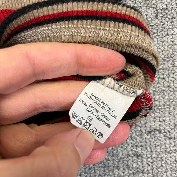 Brandy Melville Maroon Beige Black Striped Crop Top Off Shoulder Shirt Fits XS - Picture 4 of 7